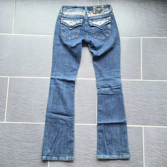 Miss Me Signature Rise Boot Cut Blue Jeans Sequin Western Embroidered Denim 27 - Picture 11 of 13